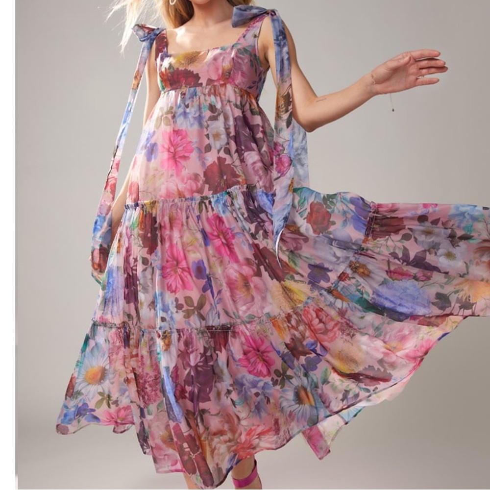 Francesca’s Julia Tiered Floral Maxi Dress with Tie Straps